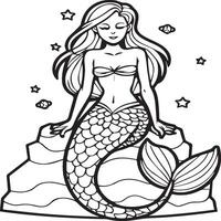 Mermaid coloring pages for coloring book. Mermaid outline coloring pages. Mermaid coloring pages vector