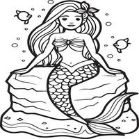 Mermaid coloring pages for coloring book. Mermaid outline coloring pages. Mermaid coloring pages vector