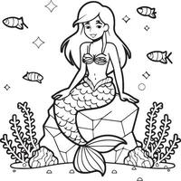 Mermaid coloring pages for coloring book. Mermaid outline coloring pages. Mermaid coloring pages vector