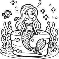 Mermaid coloring pages for coloring book. Mermaid outline coloring pages. Mermaid coloring pages vector