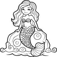 Mermaid coloring pages for coloring book. Mermaid outline coloring pages. Mermaid coloring pages vector