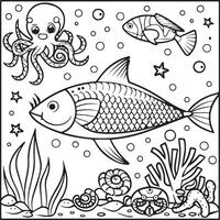 Sea creatures coloring pages. sea creatures outline for coloring book vector