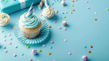 AI generated Background for a birthday party featuring a cupcake photo