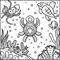 Sea creatures coloring pages. sea creatures outline for coloring book vector