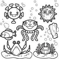 Sea creatures coloring pages. sea creatures outline for coloring book vector