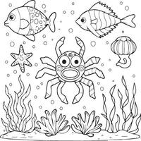 Sea creatures coloring pages. sea creatures outline for coloring book vector