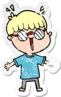 Distressed Sticker eines Zeichentrickjungen mit Brille png
