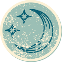 distressed sticker tattoo style icon of a moon and stars png