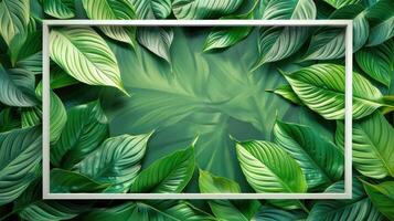 AI generated The concept of Spathiphyllum cannifolium, featuring a green abstract texture with a white frame photo