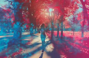 AI generated a woman jogging in the park happy photo