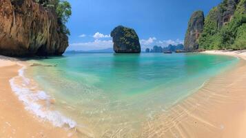 ai generado hermosa panorámico ver de un abandonado playa en Tailandia foto