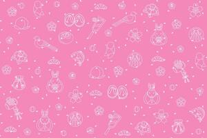 Illustration abstract white line of Japan childrent's toys with sakura petal on pink background. vector