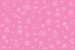 Illustration abstract white line of Japan childrent's toys with sakura petal on pink background. vector