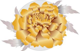 ilustración de dorado crisantemo flor con hojas en suave gris antecedentes. vector