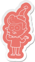 cartoon  sticker of a staring man wearing santa hat png