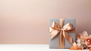 AI generated A minimalist aesthetic, with clean lines and muted shades, highlighting the elegance of a gift box photo
