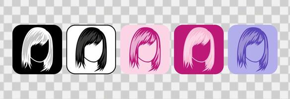 Set of women hair icons. Silhouette handdrawn outline. For logotype, clip art, symbol, sticker, or web design. 600 px X 600 px rectangular icon, vector flat illustration.