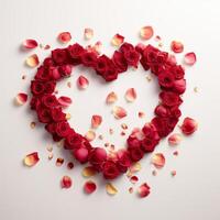 AI generated Love made from red rose petals on a minimalistic background photo