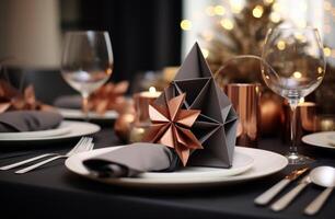 AI generated full hd mockup for a dinner table at home photo