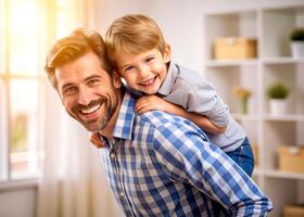 AI generated father and son having fun at home photo