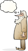 cartone animato barbuto vecchio uomo con pensato bolla png