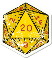 natural 20 D20 dice roll grunge sticker png