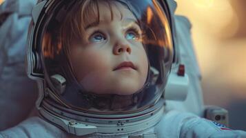 AI generated A youngster dressed as an astronaut, dreaming big and reaching for the stars photo
