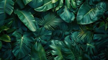 AI generated Tropical banana leaf texture with large palm foliage creating a natural dark green background photo