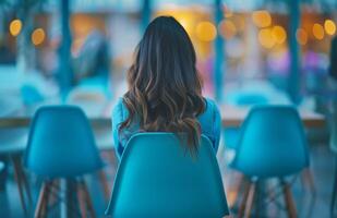 AI generated someone is sitting near a row of chairs photo