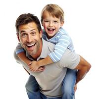 AI generated father and son having fun white background photo