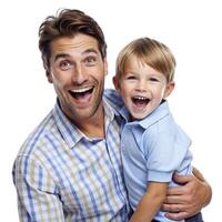 AI generated father and son having fun white background photo