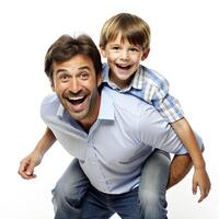 AI generated father and son having fun white background photo