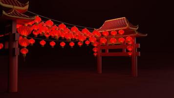 3d Illustration of Chinese Gate with Chinese Lantern photo