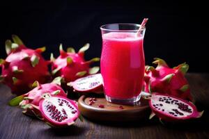 AI generated dragon fruit juice on a table photo