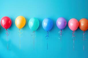 AI generated a collection of multicolored balloons on a blue background photo