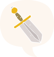 cartoon dagger and speech bubble in retro style png