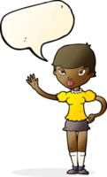 cartoon woman waving with speech bubble png