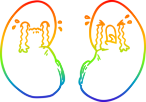 rainbow gradient line drawing cartoon kidneys crying png