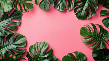 AI generated A minimal summer background featuring Monstera leaves, with space for text photo