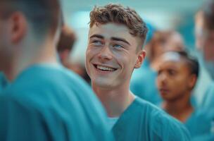 AI generated nurses stand in a group with other men photo