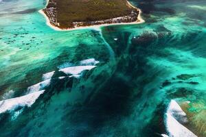 A bird's-eye view of Le Morne Brabant, a UNESCO world heritage site.Coral reef of the island of Mauritius photo