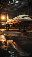 ai generado un grande pasajero avión en un aeropuerto pista foto