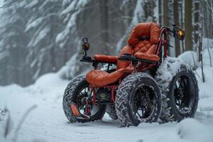 AI generated Surreal Empty Wheelchair outside in winter photo