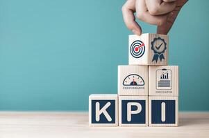 Key performance indicators KPI concept, and process setting goals for business success.  Means to efficiency, and performance results from evaluation. with copy space photo