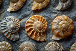 AI generated Textures of antique Shells in stone. Wallpaper background photo