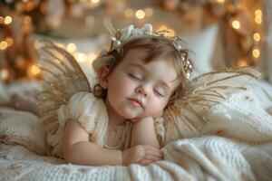 AI generated Sleeping sweet little girl who looks like an angel photo