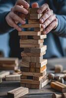 AI generated A wooden board game for balance . People play a game of chance in which balance and self-control are important photo