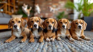 ai generado retrato de un beagle perro en verano en un verde césped foto