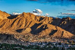 Aerial view of Leh town in Ladakh photo