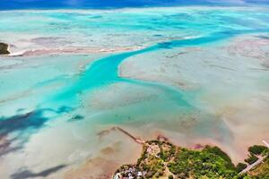 The view from the bird's eye view on the coast of Mauritius. Amazing landscapes of Mauritius.Beautiful coral reef of the island photo